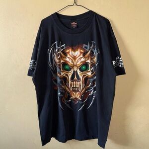 Vintage Y2K Cyber Devil Gothic Nu Metal Skull 4 Sided Print Emo Goth Metal Tee